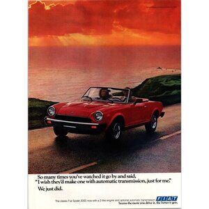 1979 Fiat Spider 2000 Convertible Roadster Vintage Print Ad PCH Sunset Wall Art